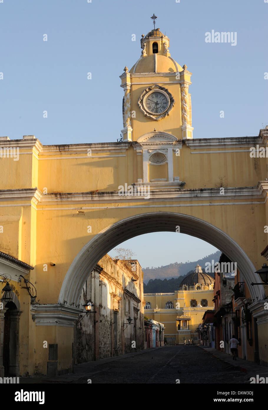 Arco de Santa Catalina, the Saint Catalina Arch, from the south looking towards the church of  La Merced Stock Photo