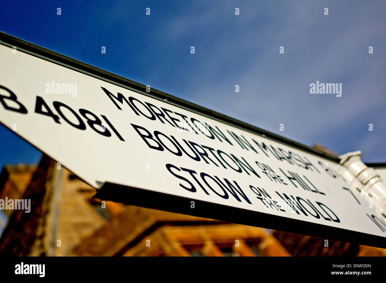 Directional road sign with Cotswold towns for motorists Stock Photo