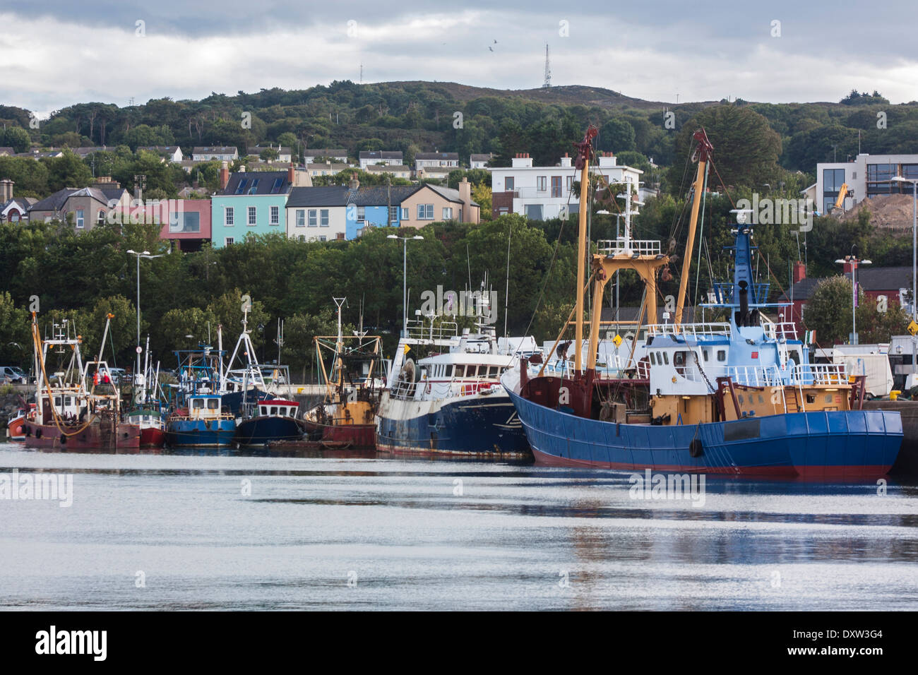 Fishing Boats in the harbour, Howth, Dublin with part of Howth Head as