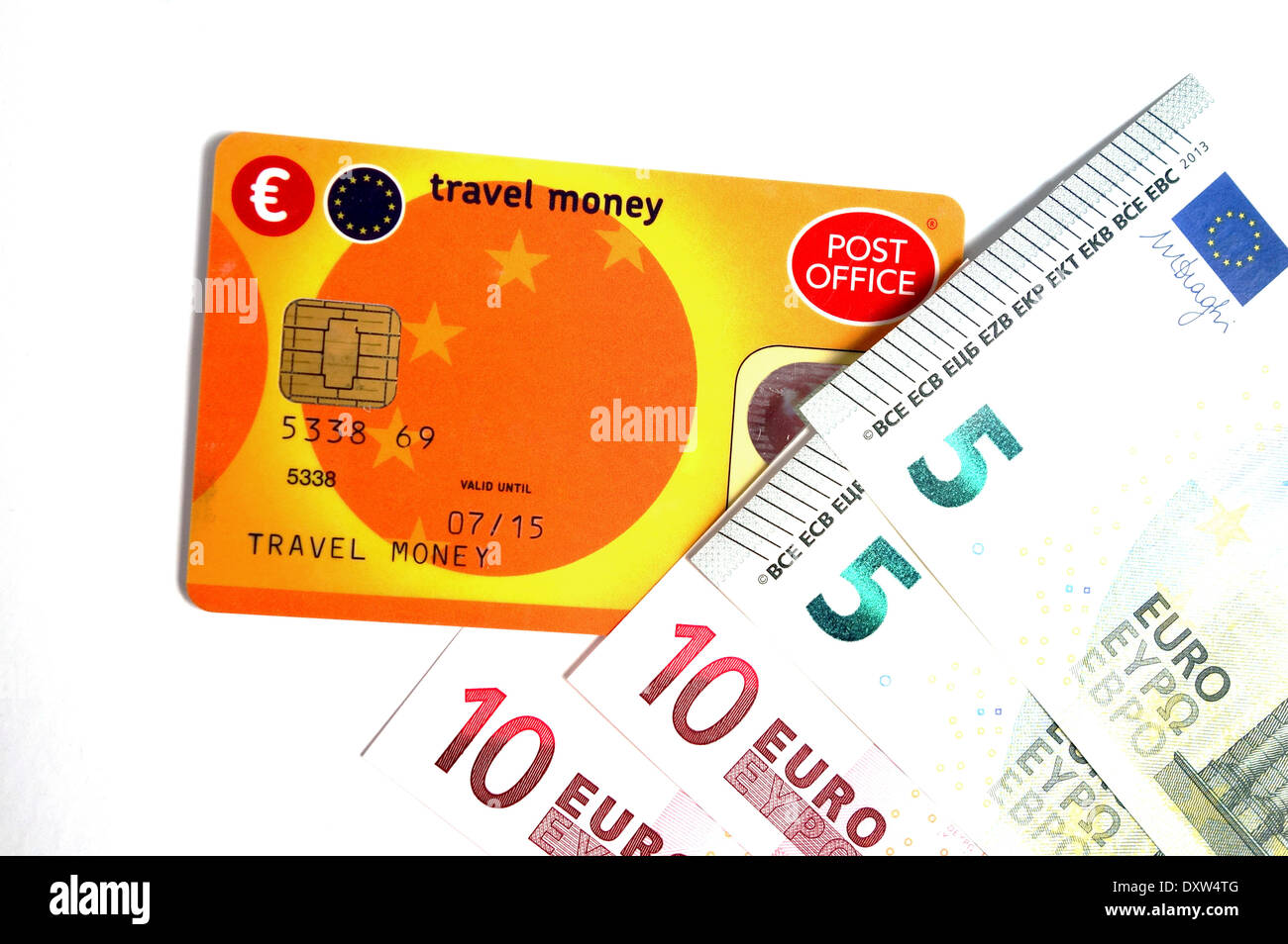 a Post Office travel money card and euros Stock Photo