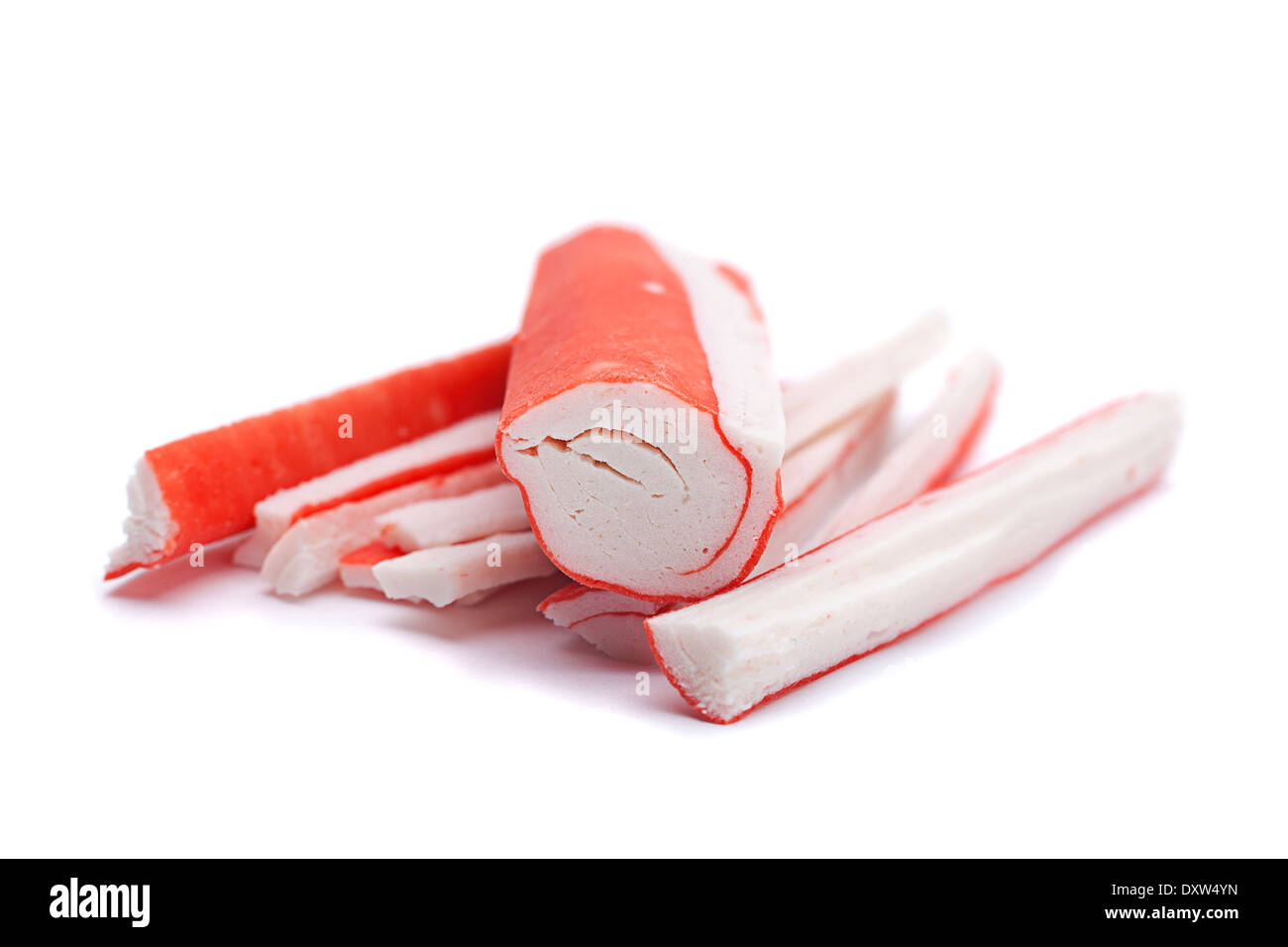 Surimi crab stick closeup isolated on white Stock Photo