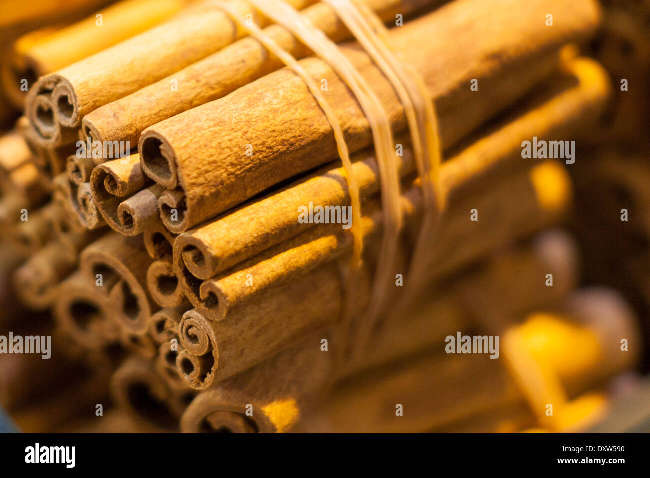 Cinnamon in turkish market stall Stock Photo