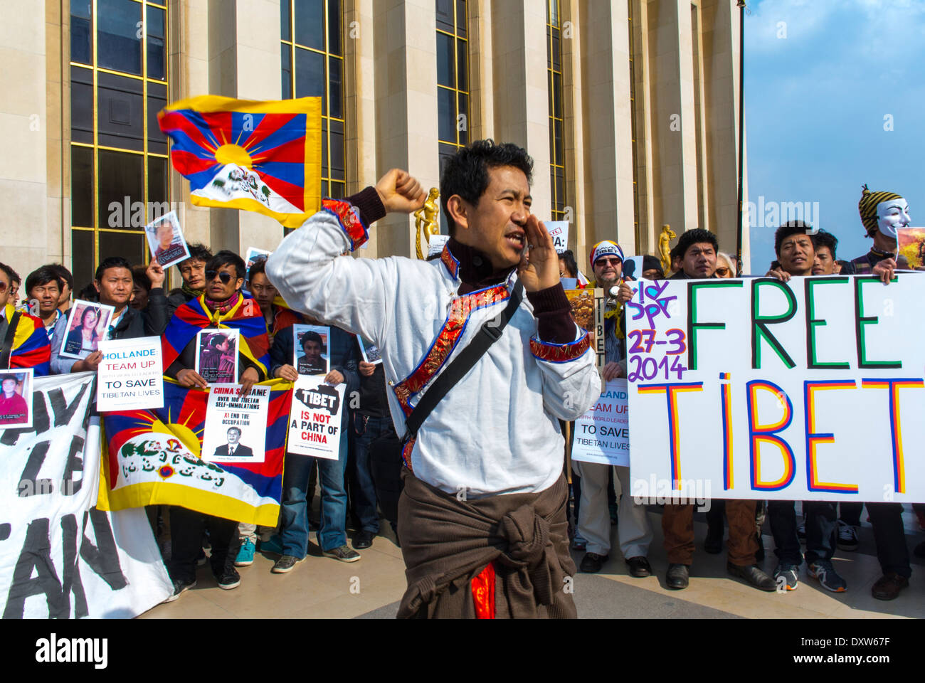The Tibetan, Taiwanese Ethnic Communities of France, and Friends called for French citizens to mobilize during the visit of Chinese President in Paris, Stock Photo