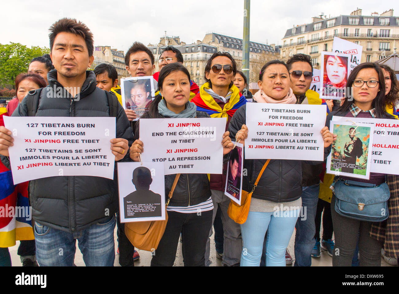 The Tibetan, Taiwanese Ethnic Communities of France, and Friends called for French citizens to mobilize during the visit of Chinese President in Paris, French protest poster, International Immigrants Stock Photo