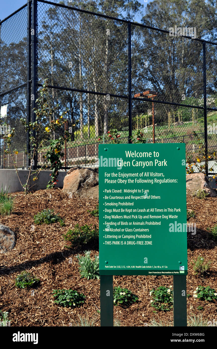 Glen Canyon Park regulations sign Stock Photo