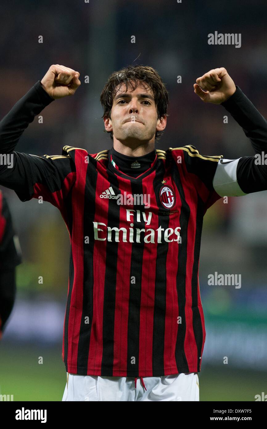 Milan, Italy. 29th Mar, 2014. Kaka (Milan) Football/Soccer : Kaka of AC  Milan celebrates after scoring their 3rd goal during the Italian "Serie A"  match between AC Milan 3-0 Chievo Verona at