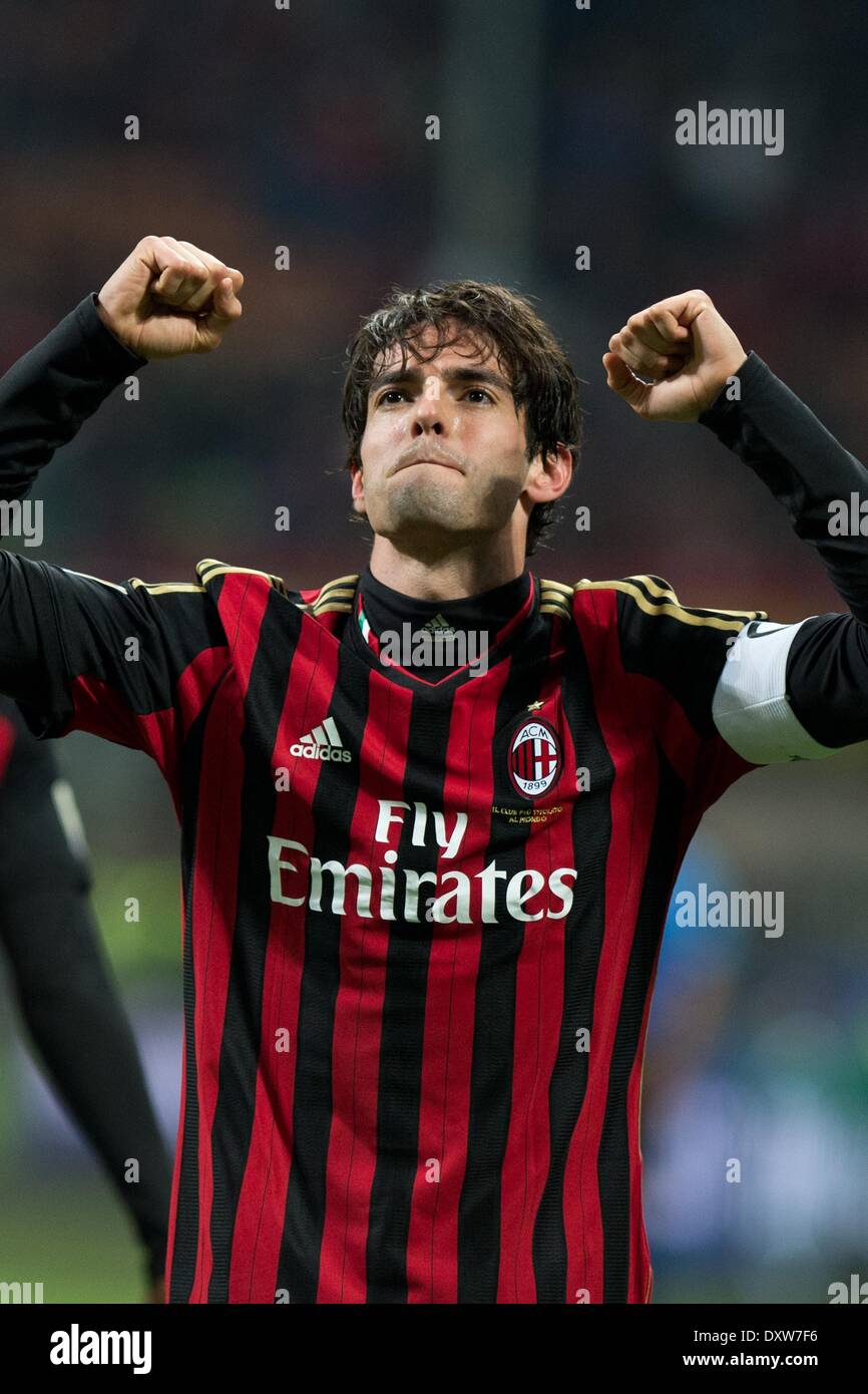 Milan, Italy. 29th Mar, 2014. Kaka (Milan) Football/Soccer : Kaka of AC  Milan celebrates after scoring their 3rd goal during the Italian "Serie A"  match between AC Milan 3-0 Chievo Verona at