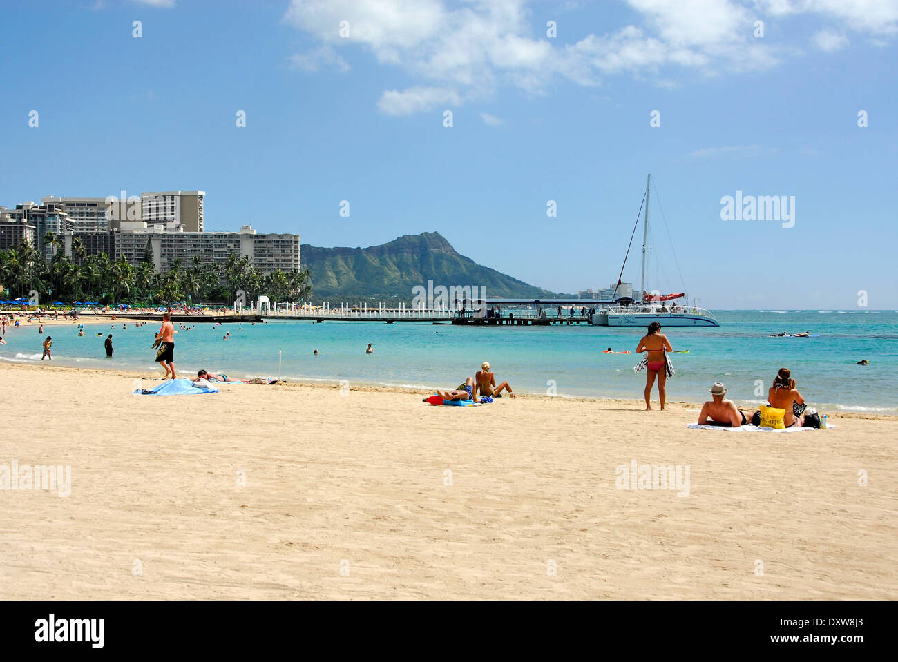 Waikiki beach in Honolulu, island of Oahu, in the state of Hawaii Stock Photo