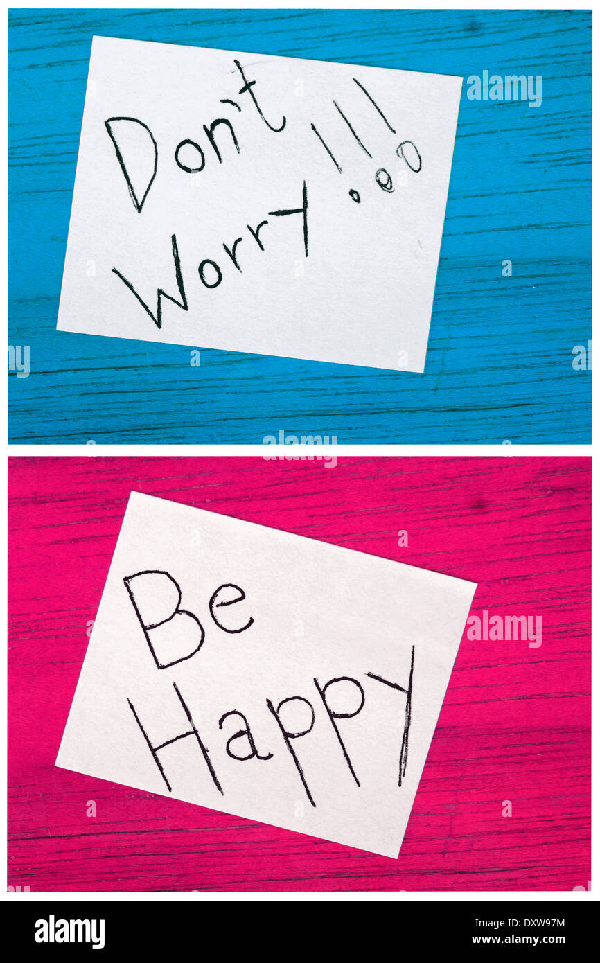 Post it notes dont worry be happy stock photo alamy
