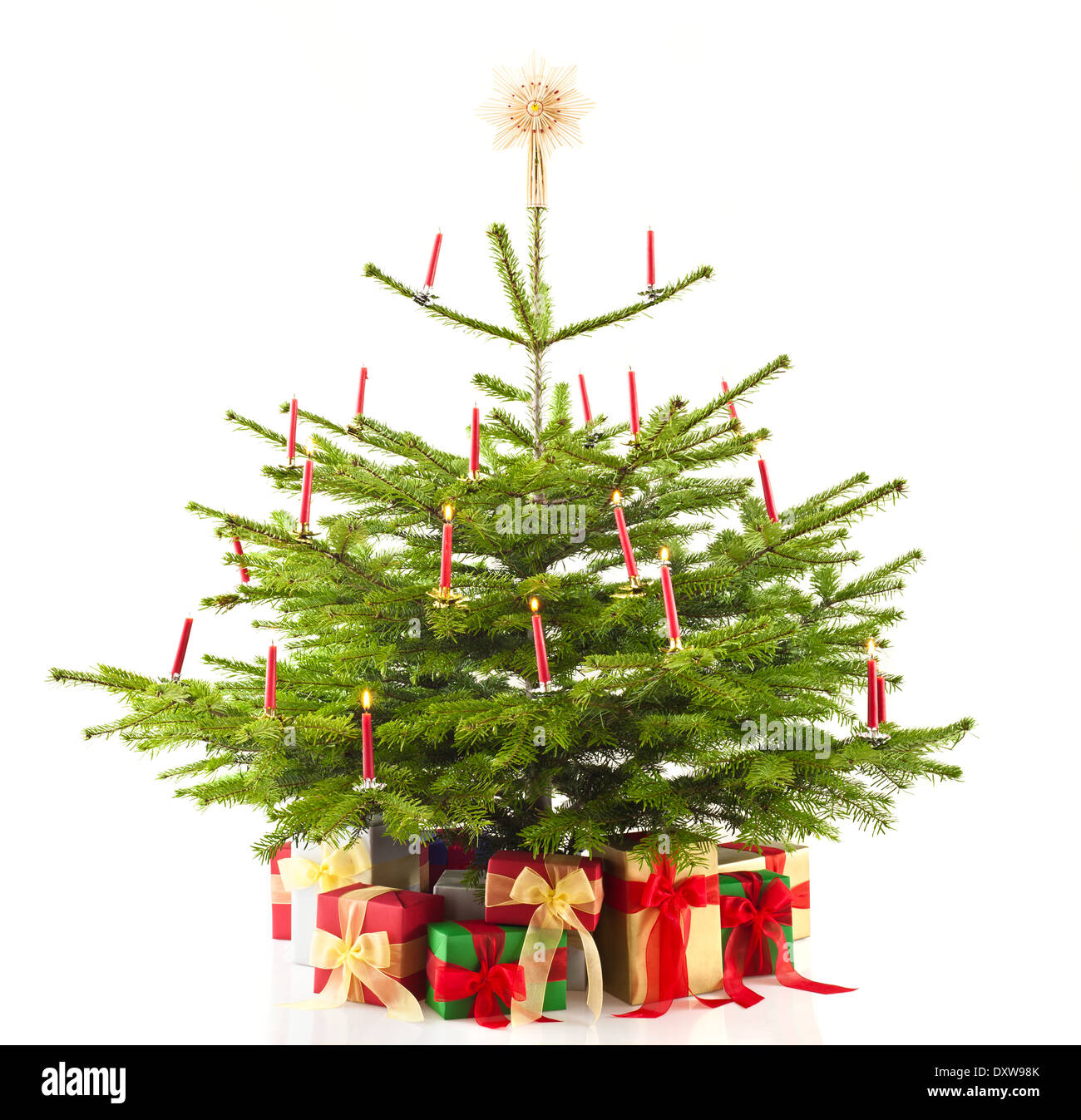 Christmas tree decorated with presents over white Stock Photo - Alamy