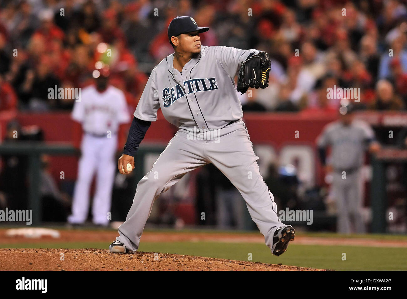 American League All-Star Felix Hernandez, of the Seattle Mariners, pitches  during the first inning of the 2014 MLB All Star Game at Target Field on  July 15, 2014 in Minneapolis. UPI/Brian Kersey