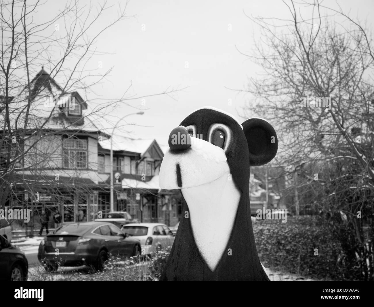 A view of a statue of "Jasper the Bear", in downtown Jasper in Jasper