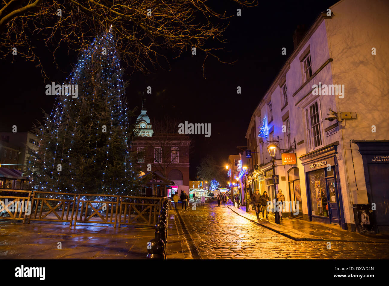 Chesterfield town christmas lights night hires stock photography and