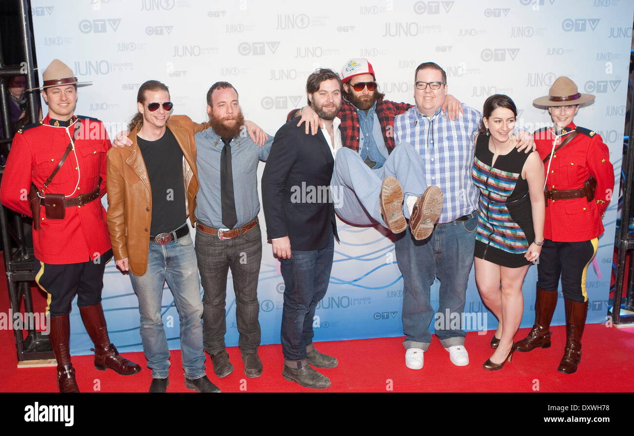 Winnipeg, Manitoba, Canada. 30th Mar, 2014. The Strumbellas arrive on the Red Carpet at the 2014 Juno Awards at the MTS Centre. © Heinz Ruckemann/ZUMA Wire/ZUMAPRESS.com/Alamy Live News Stock Photo