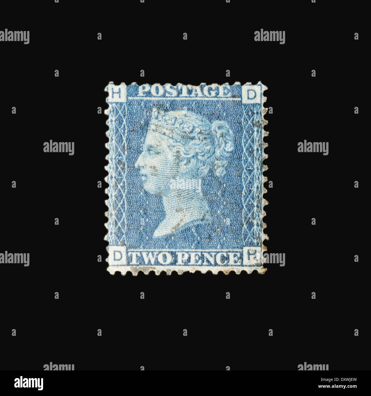 British Victorian postage stamp, value two pence,185879 Stock Photo