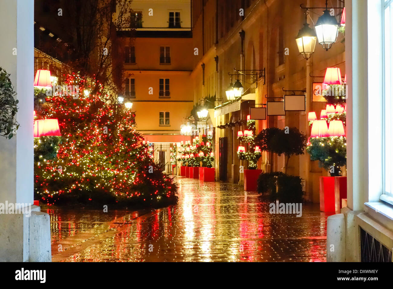 Village Royal at night with Christmas decorations, Paris, France ...