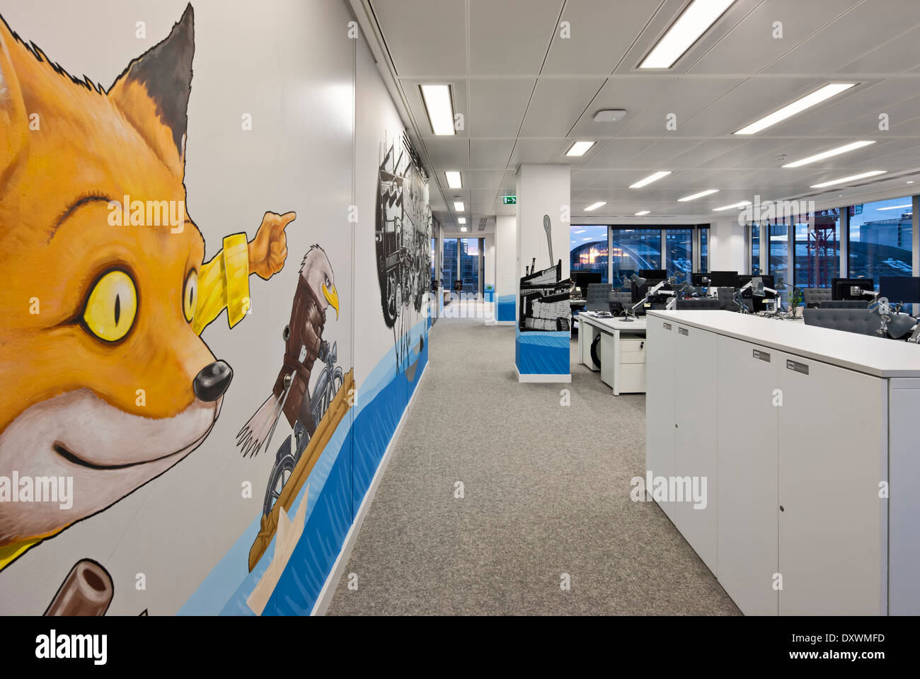 Offices at 123 Victoria Street, London, United Kingdom. Architect: Aukett Fitzroy Robinson, 2013. Perspective of wall graphics i Stock Photo