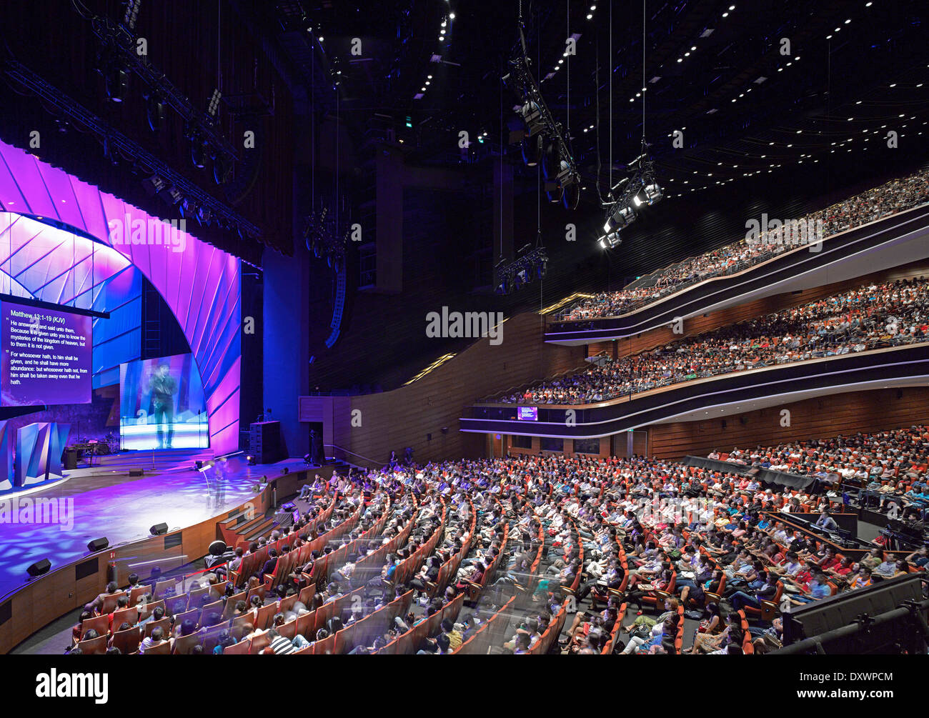 The Star Performing Arts Centre, Singapore, Singapore. Architect: Aedas Architects Ltd, 2013. Main auditorium during church serv Stock Photo