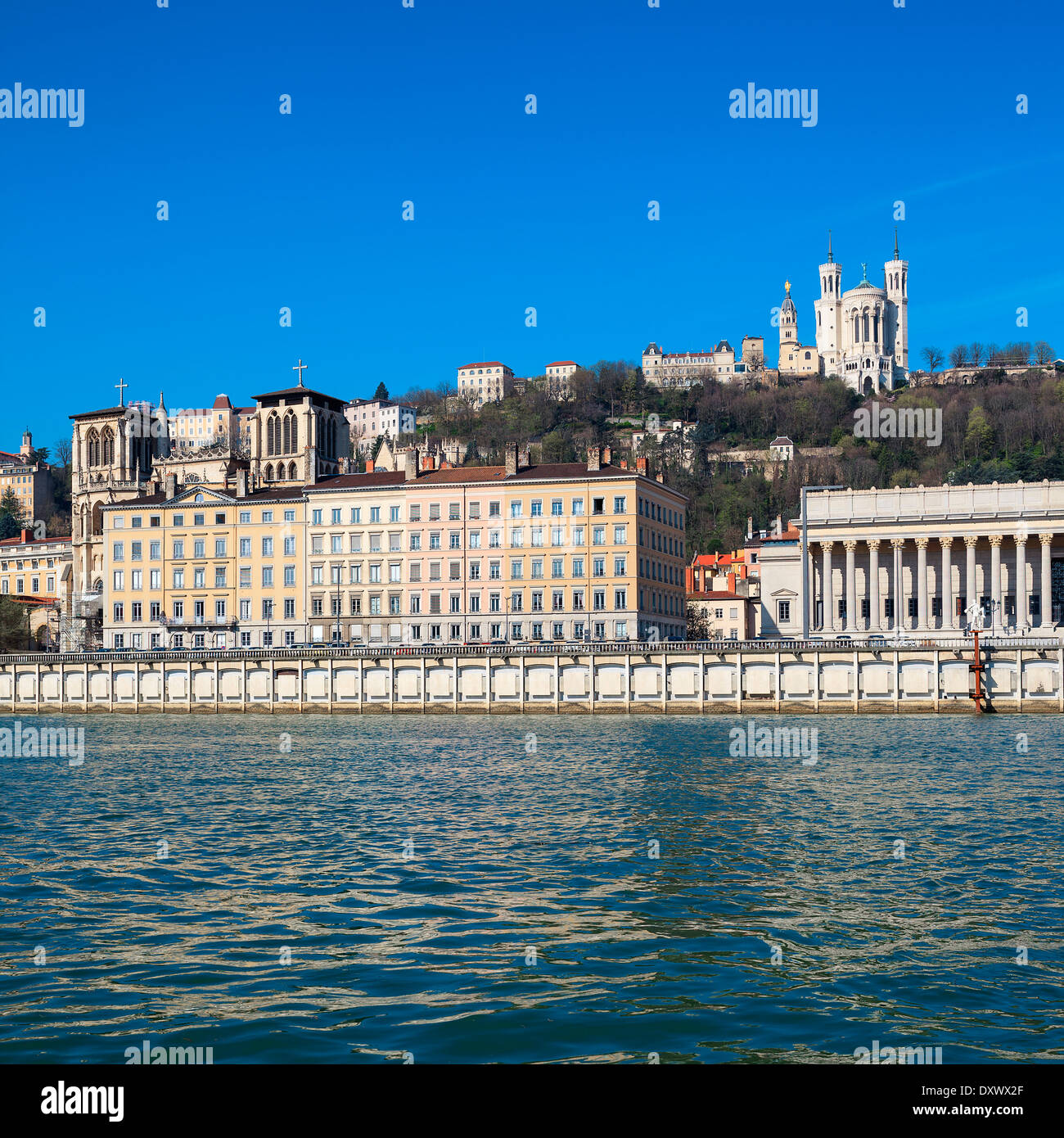 Lyon view with blue sky, France Stock Photo