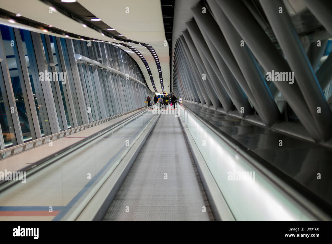 A passenger conveyor belt at Gatwick Airport, London Stock Photo