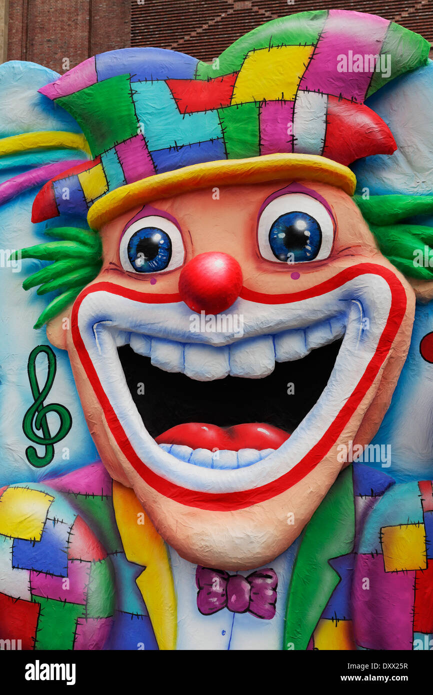 Laughing clown, face made of papiermâché, Carnival, Düsseldorf Stock