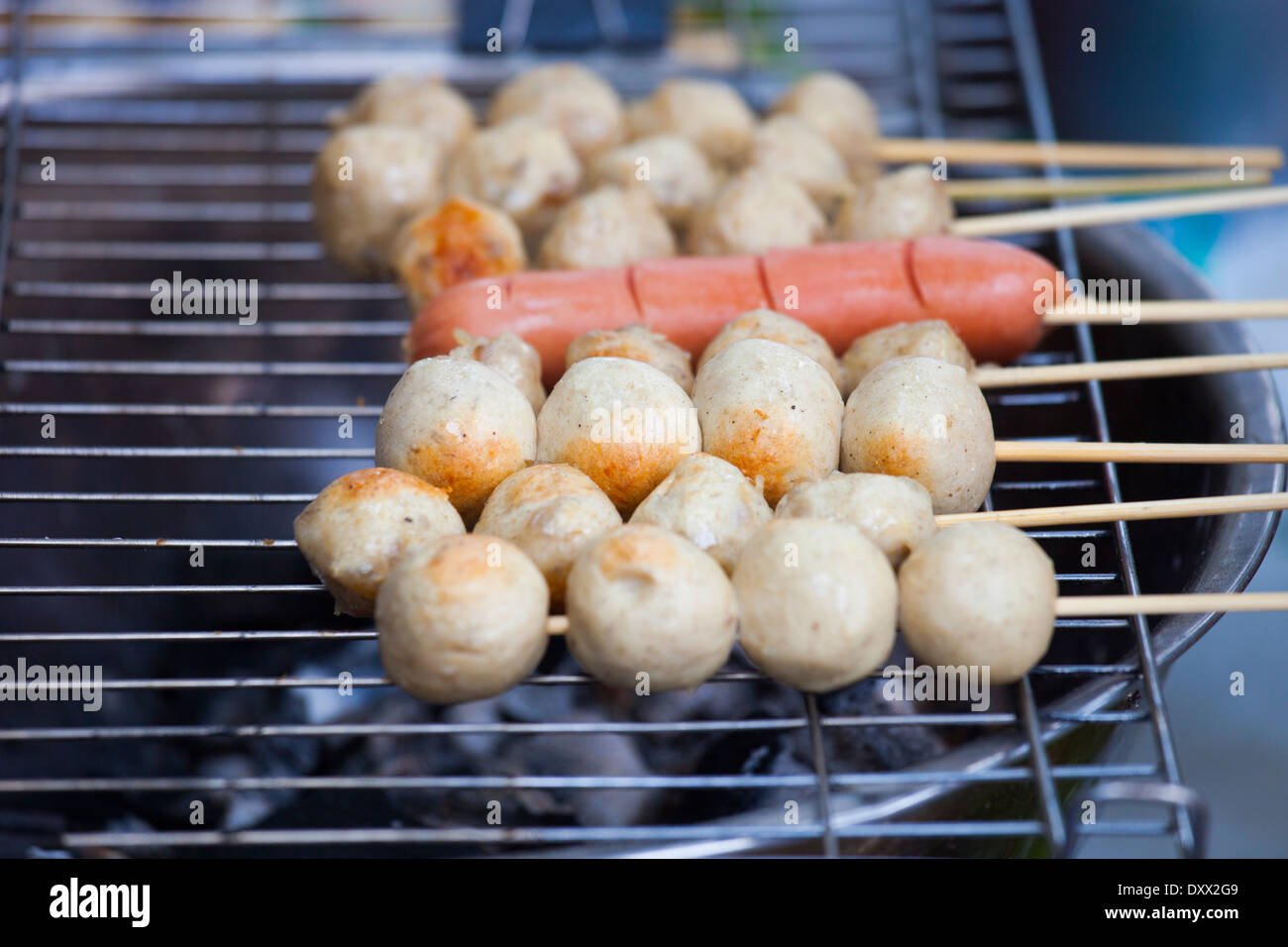 Sausage skewers at a street stall in Bangkok, Thailand Stock Photo Alamy