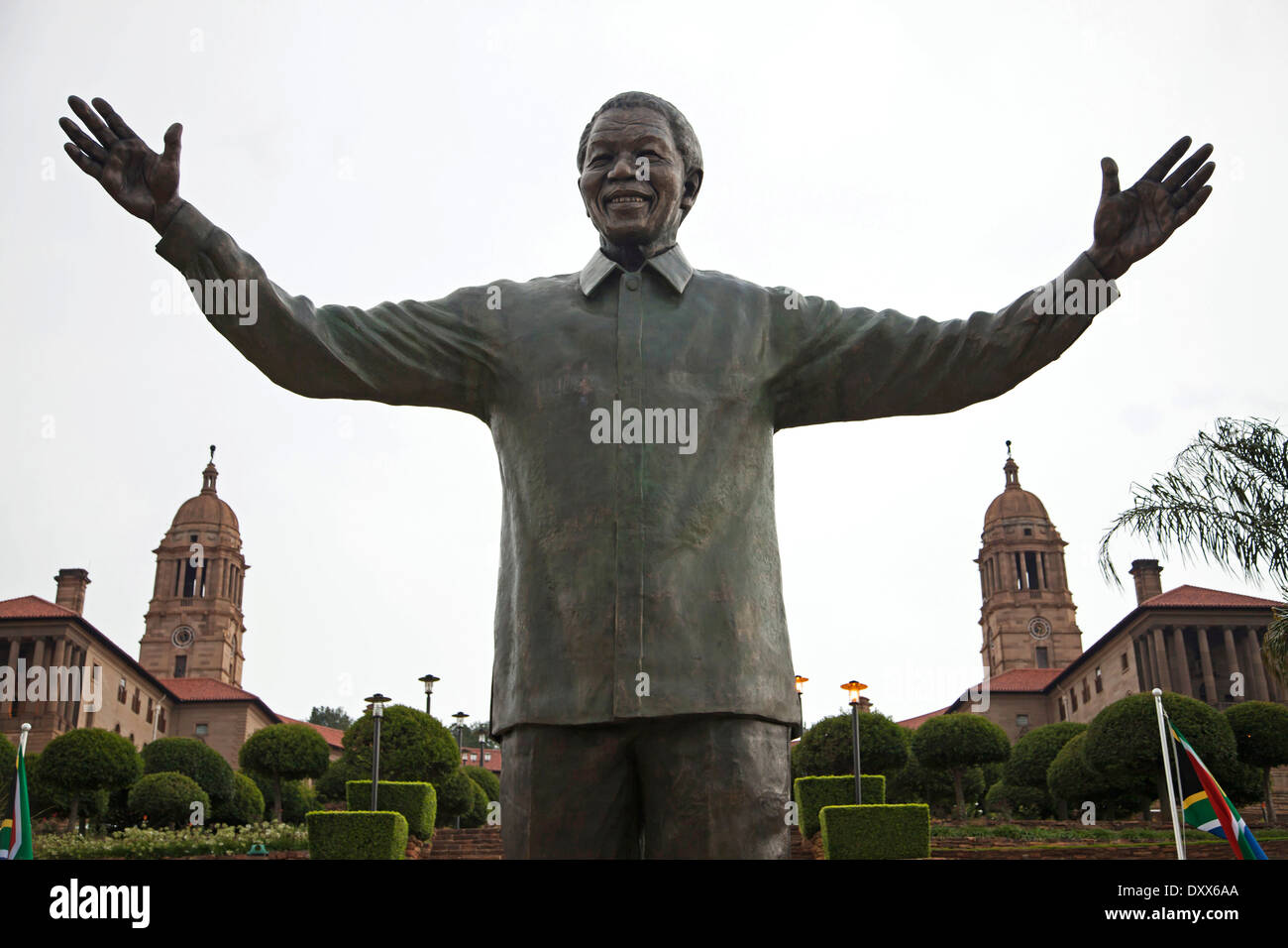 Huge Nelson Mandela statue in front of the Union Buildings government