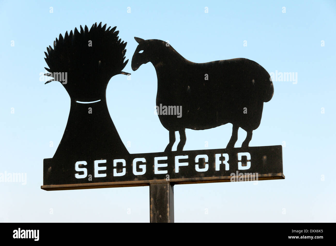 The village sign for Sedgeford, Norfolk, England Stock Photo