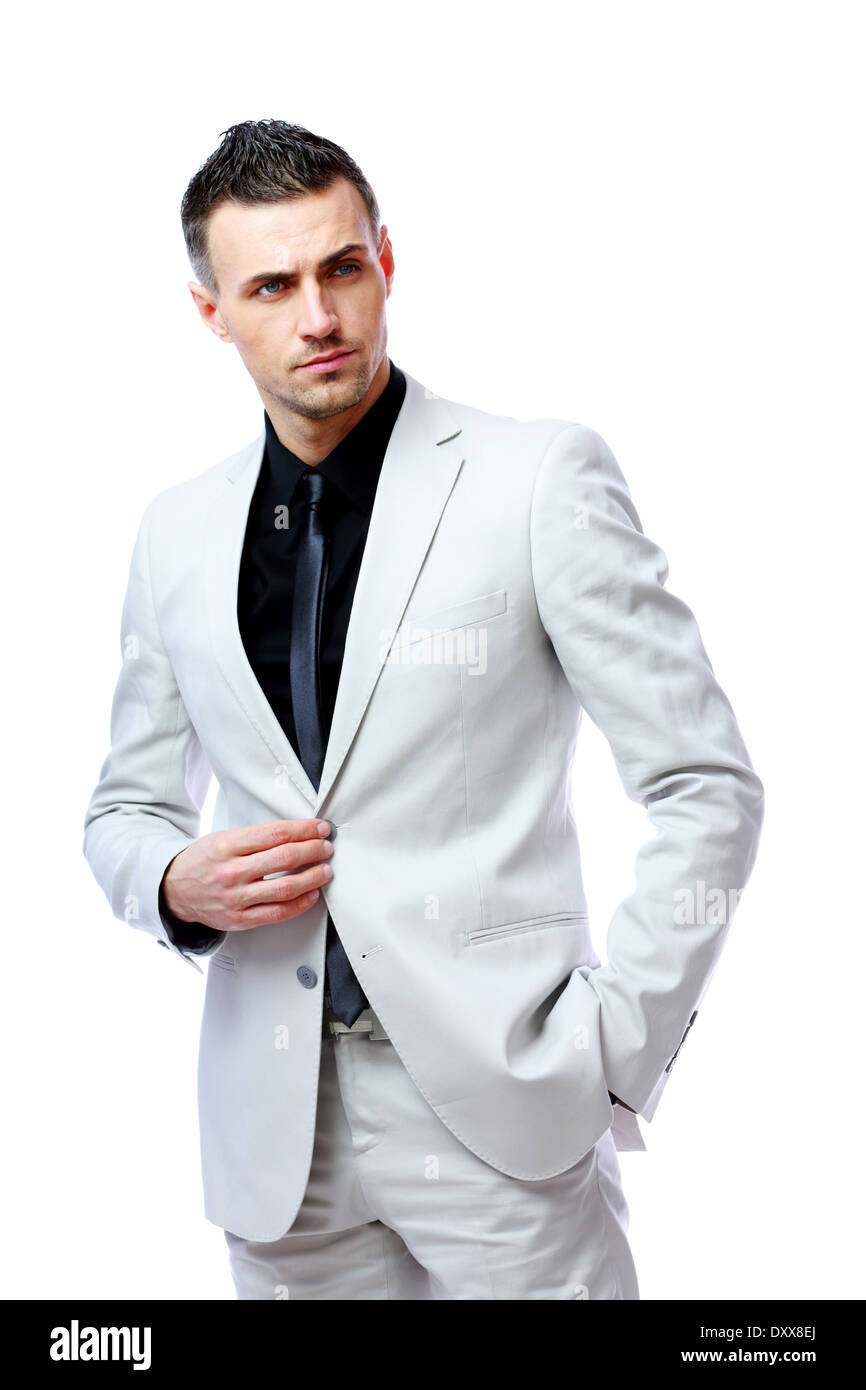 Confident businessman standing isolated on a white background Stock ...