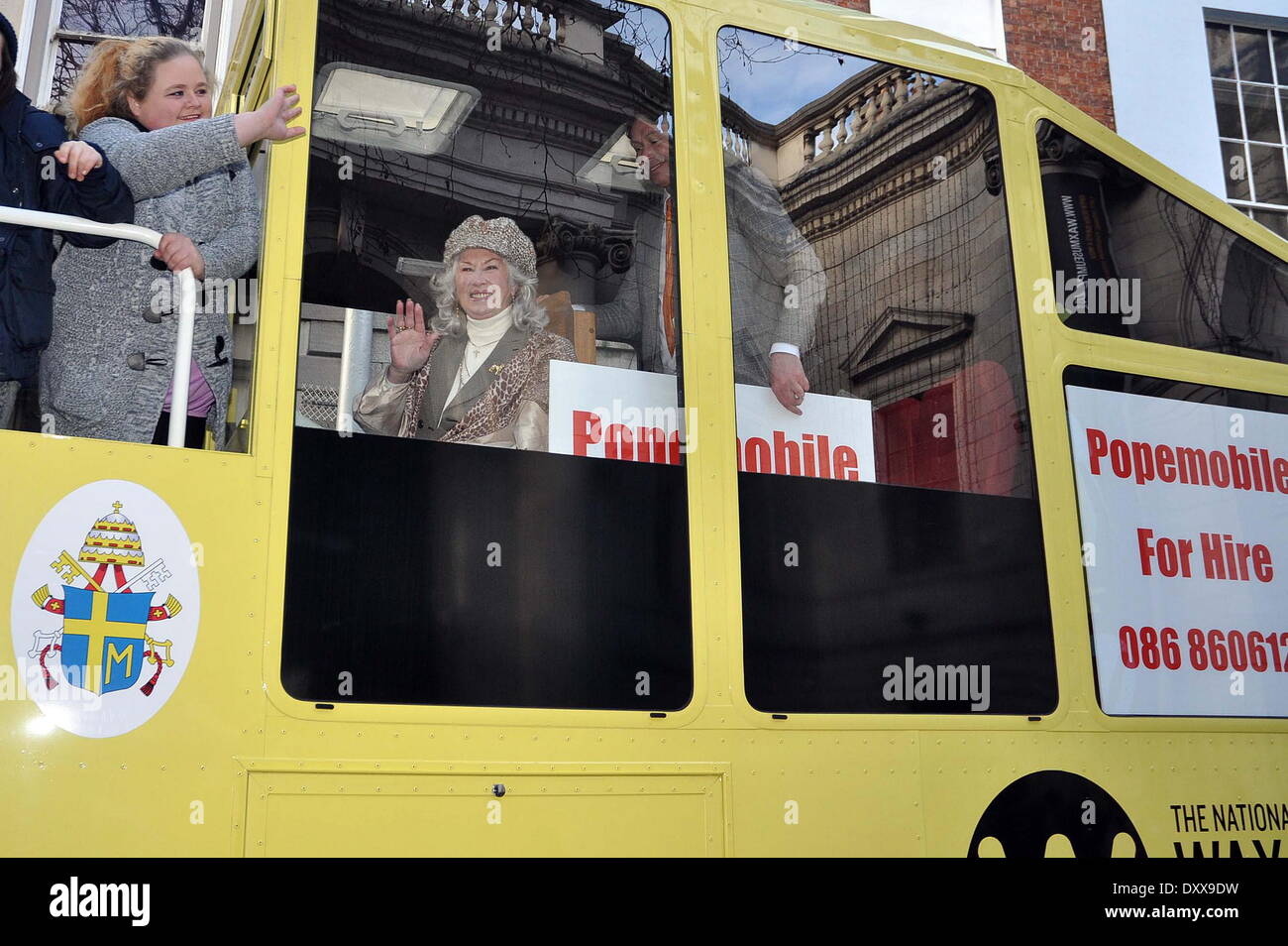 It was first used to enable Pope John Paul II to safely navigate the throngs who turned out for his historic visit to Ireland in 1979 but from today the iconic Popemobile will be available for hire for stag and hen parties and corporate gigs. The venture Stock Photo