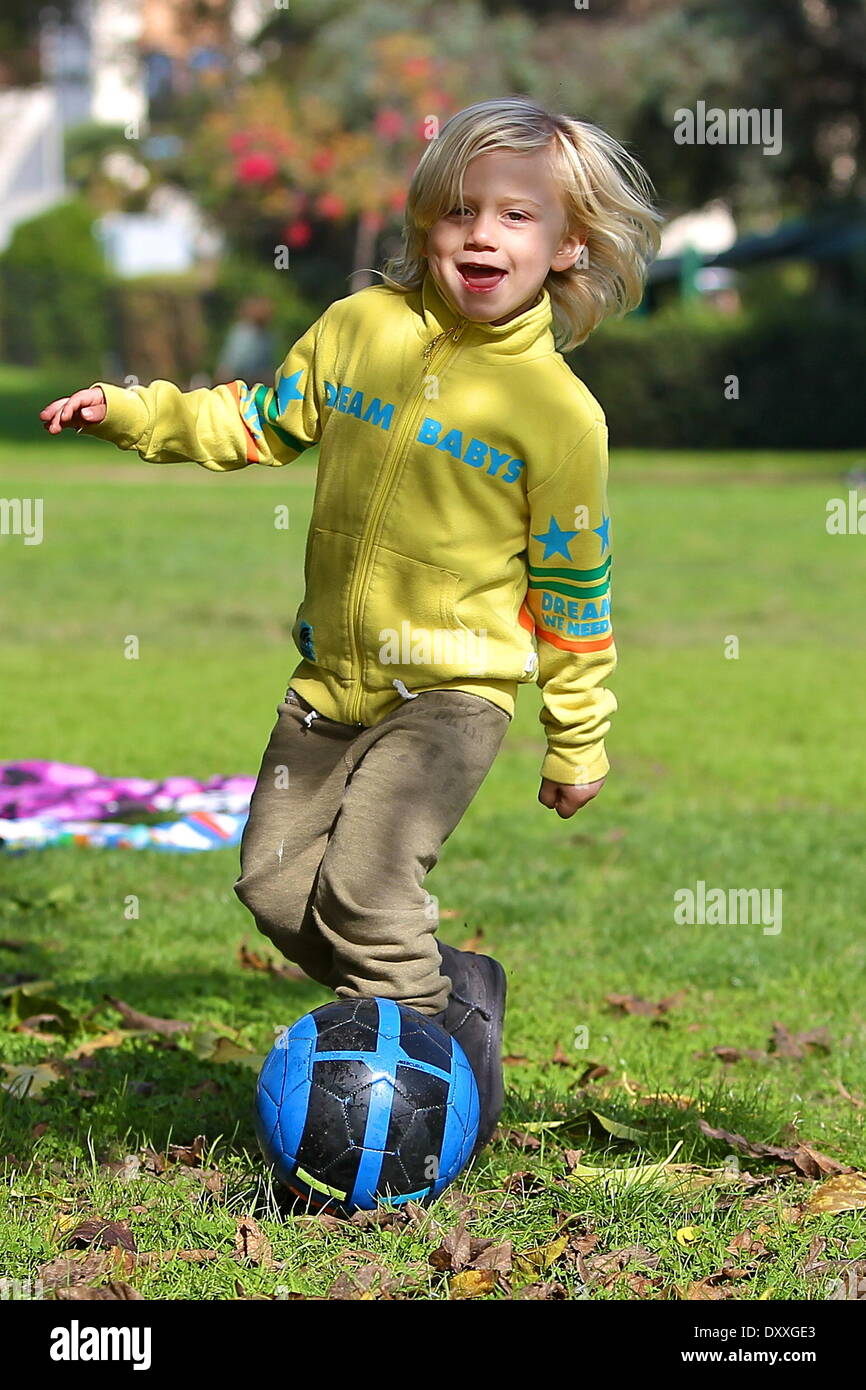 Zuma Rossdale enjoys a day at a park in Toluca Lake with his father
