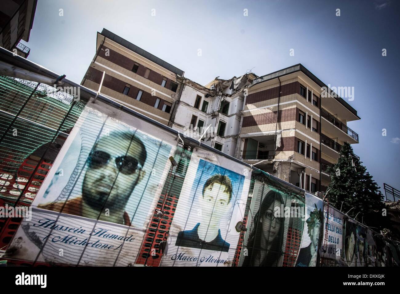 April 1, 2014 - L'Aquila, Abruzzo, Italy - Collapsed Student Dormitory (Casa dello Studente) in the downtown L'Aquila, on April 1, 2014. The April 6, 2014 will be celebrated the 5th anniversary of the L'Aquila Earthquake. (Credit Image: © Manuel Romano/NurPhoto/ZUMAPRESS.com) Stock Photo