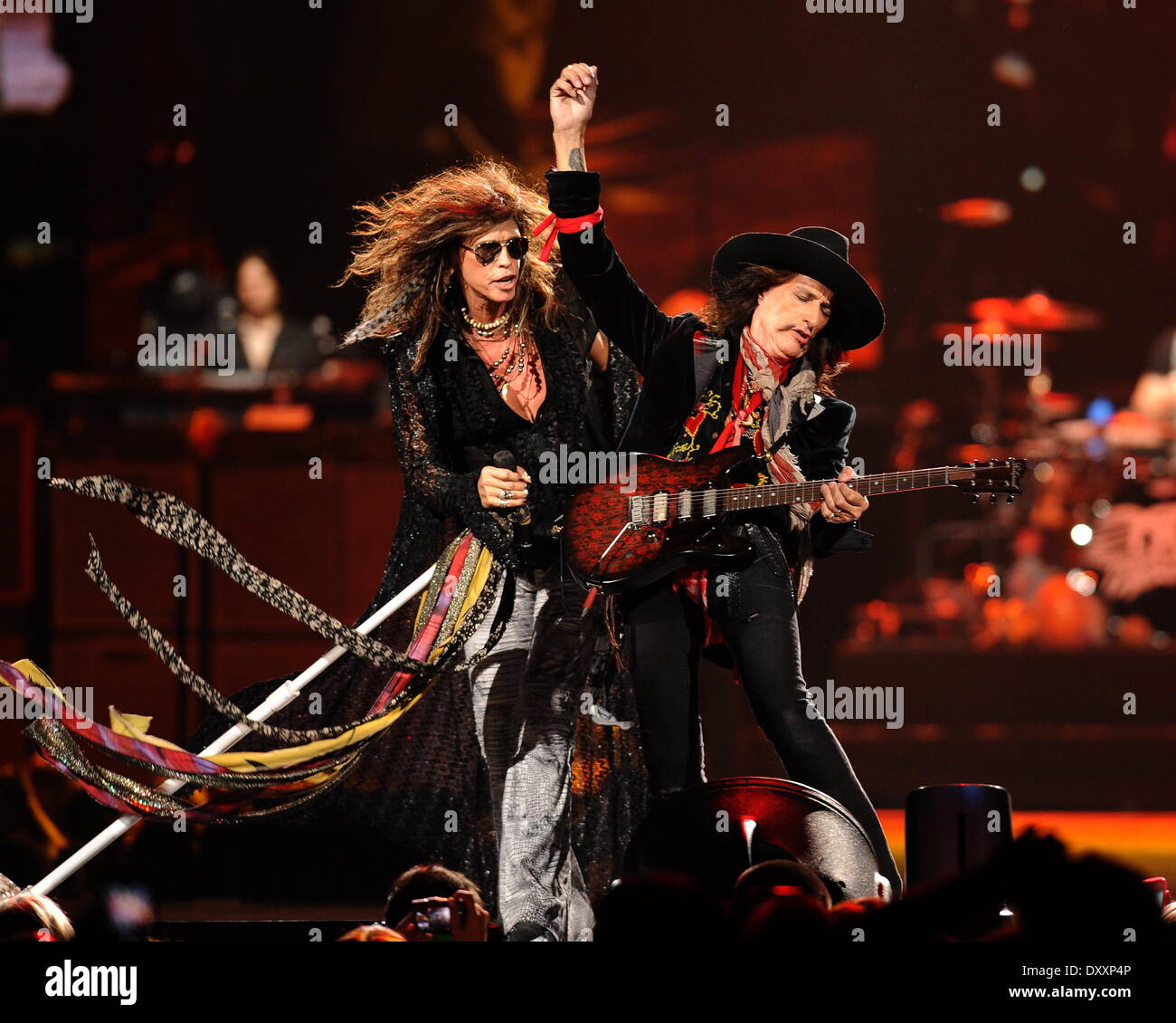 Steven Tyler and Joe Perry of Aerosmith performing in concert Tampa