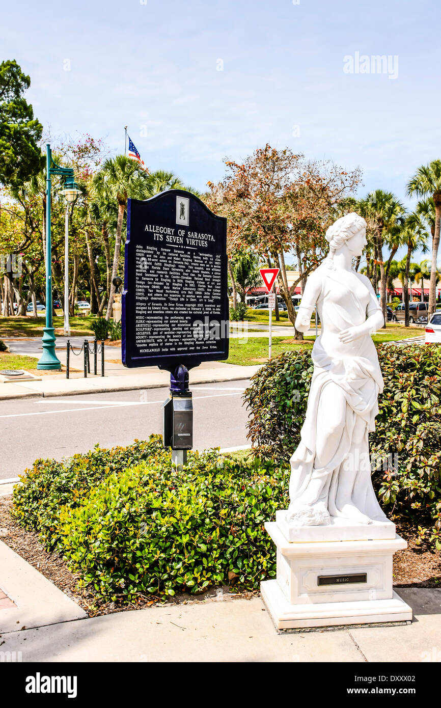 Historical Plaques and Greek and Roman Statues surround St Armands