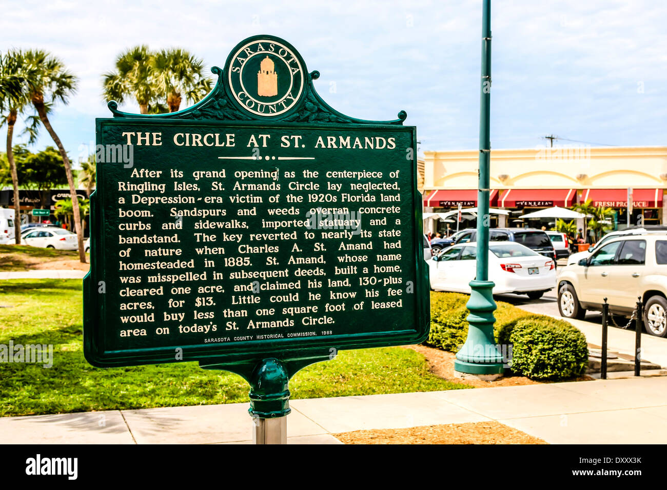 Historical education Placard at St. Armands Circle Island, Sarasota FL Stock Photo Alamy