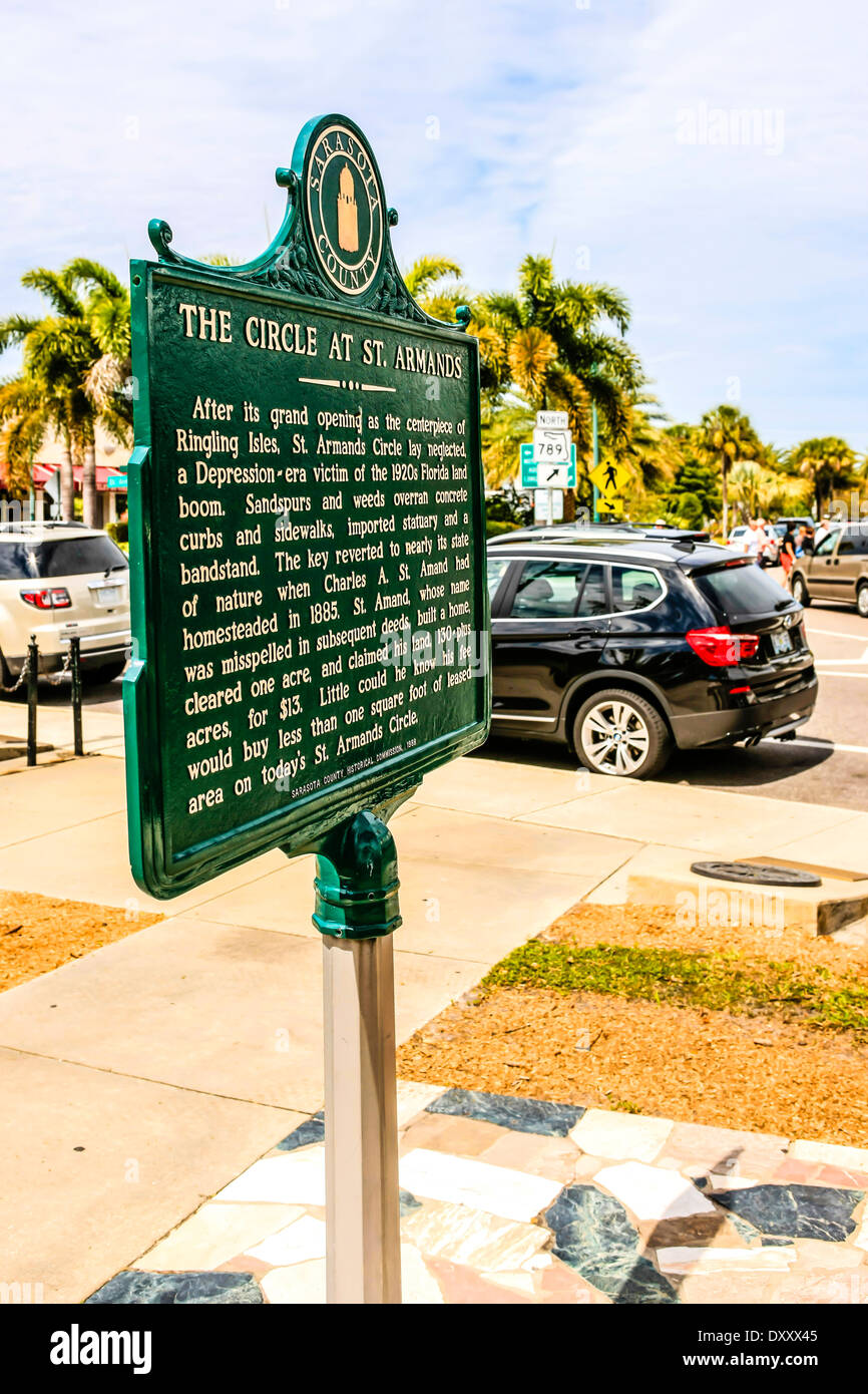 Historical education Placard at St. Armands Circle Island, Sarasota FL Stock Photo Alamy