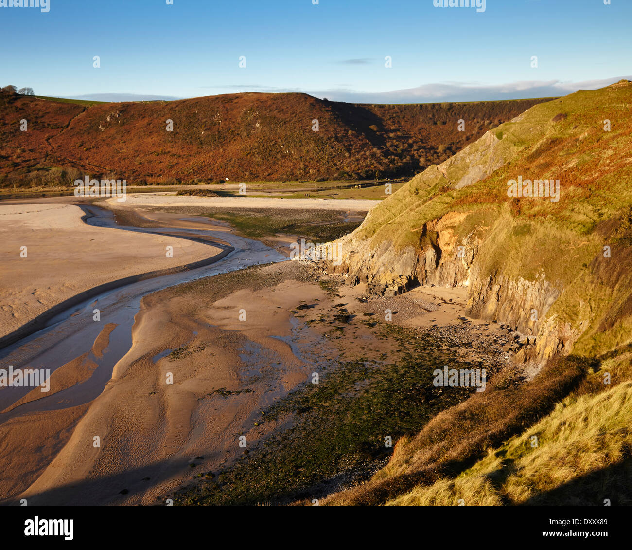 Three Cliffs Bay Gower in South Wales a Winter Landscape Stock Photo