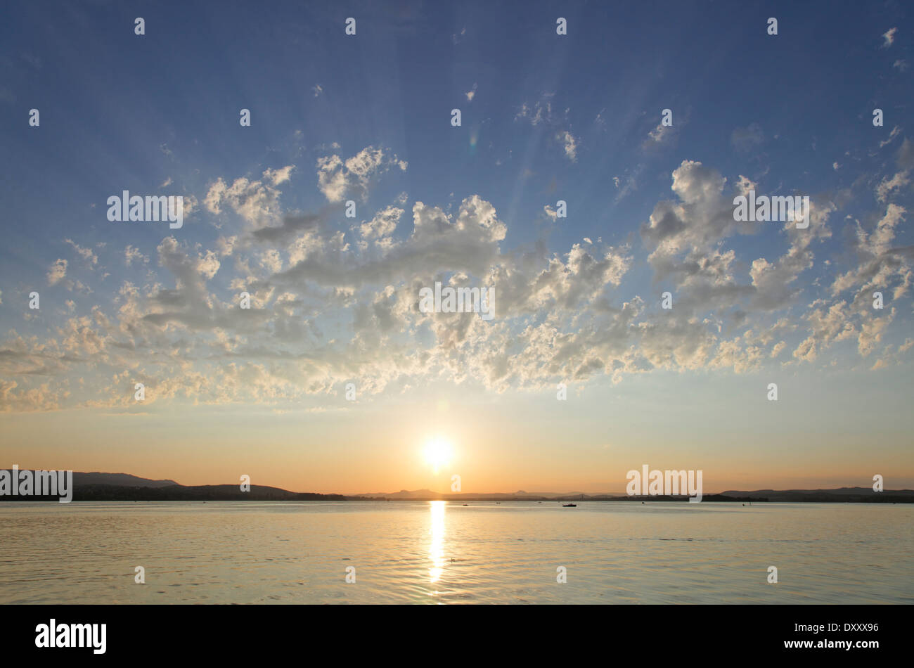 Germany, Lake Constance, Reichenau Iceland, Sunset, Deutschland, Bodensee, Reichenau Island, Sonnenuntergang Stock Photo