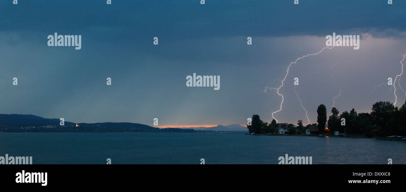 Germany, Lake Constance, Reichenau Iceland, storm clouds, lightning, Deutschland, Bodensee, Island, Gewitterwolken, Blitze Stock Photo