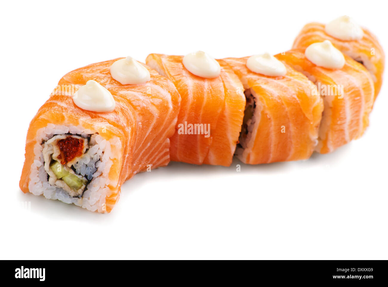 Japanese sushi traditional japanese food.Roll made of salmon Stock Photo