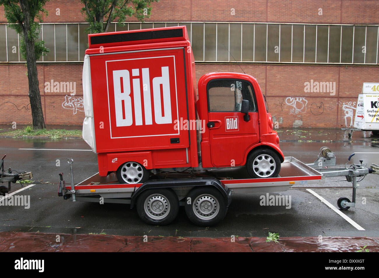 BILD logo on a short red car in Cologne, Germany. Stock Photo