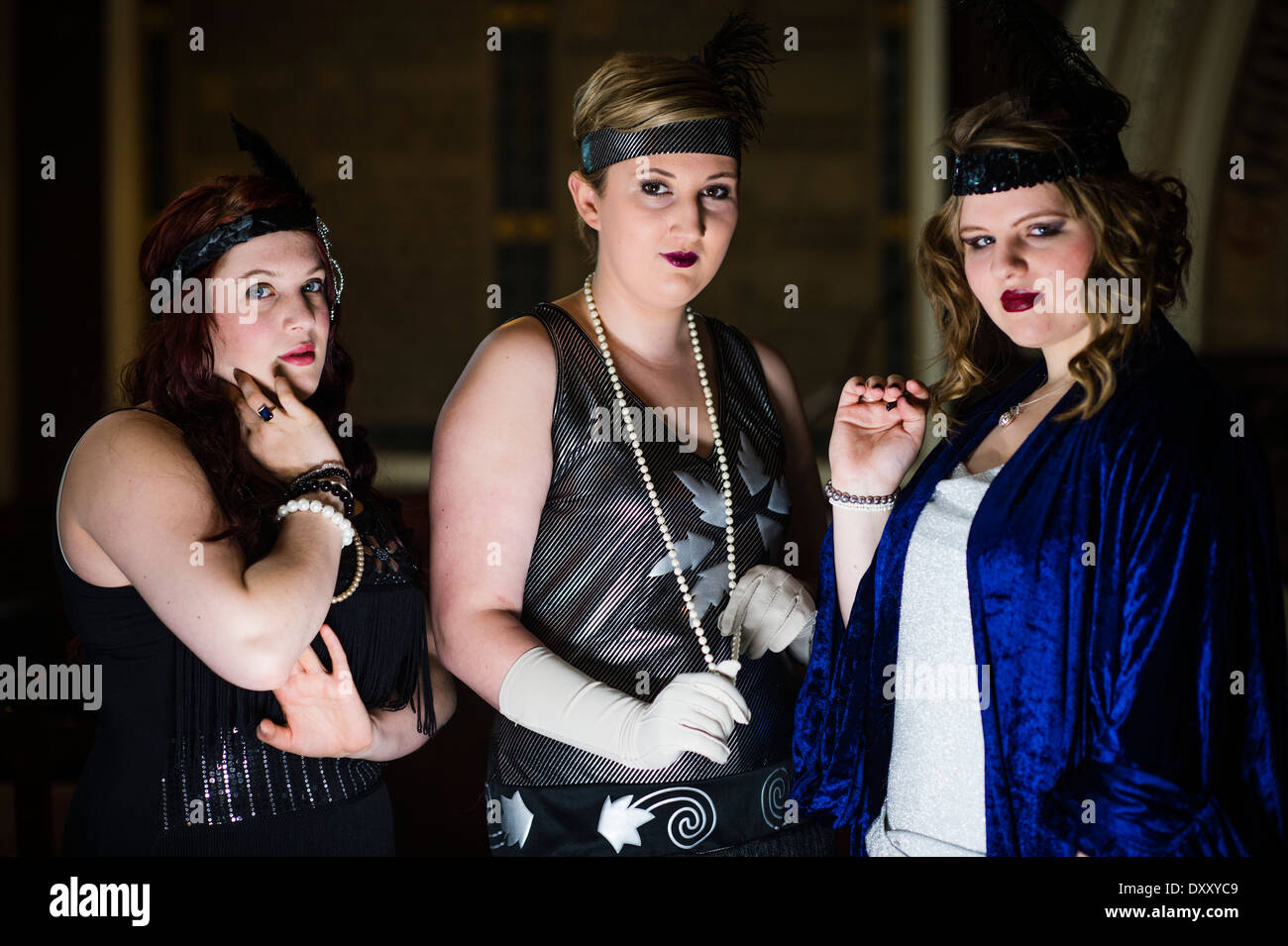 Young women woman girl modeling for a 'Great Gatsby' themed makeover photo shoot, UK Stock Photo