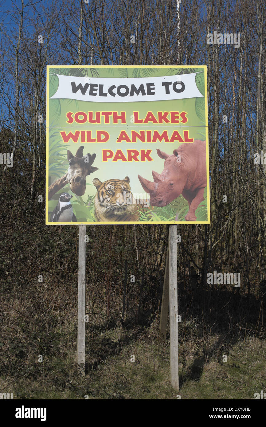 Sign at the entrance of South Lakes Wild Animal park Stock Photo