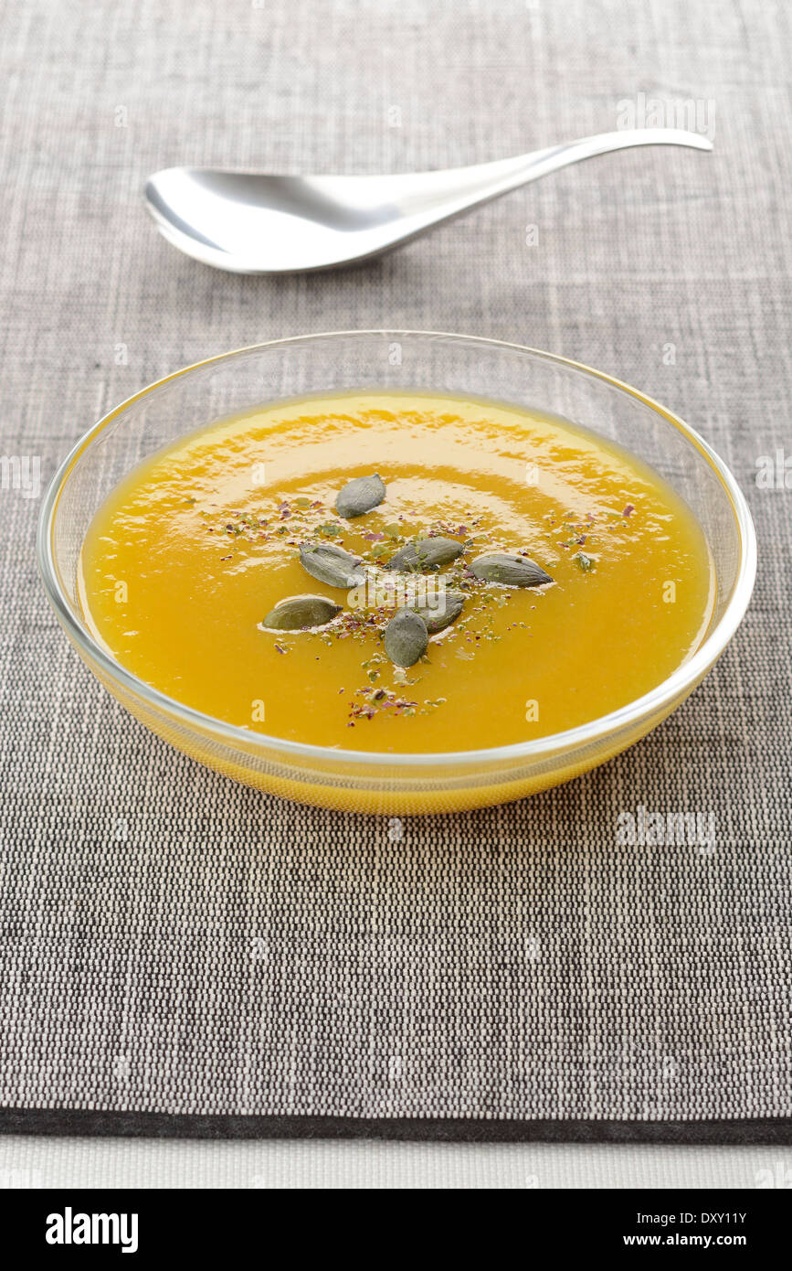Sweet pumpkin and celeriac soup Stock Photo