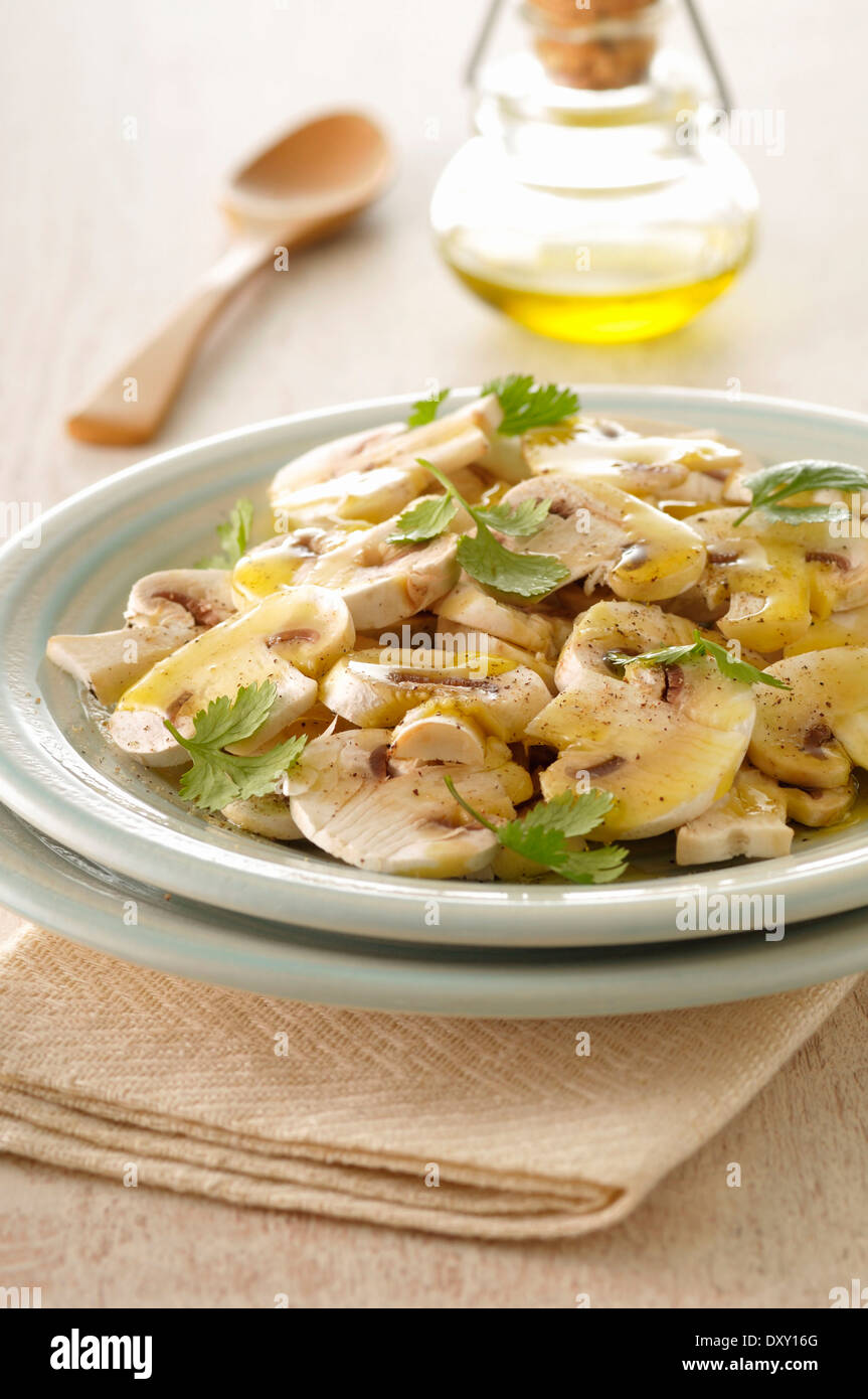 Thinly sliced button mushroom salad Stock Photo Alamy