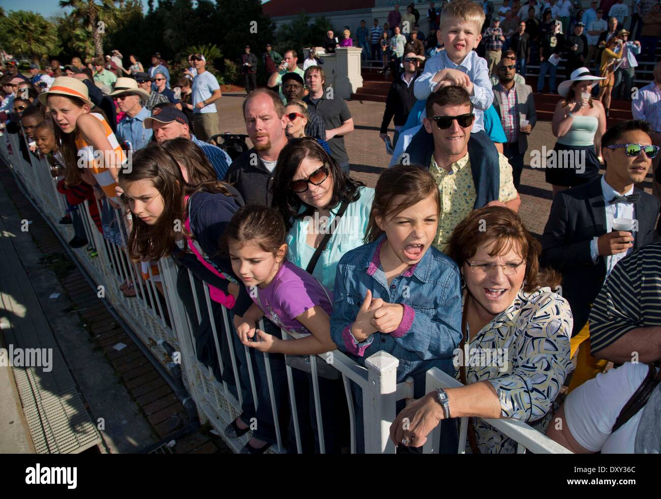 New Orleans, LA, USA. 29th Mar, 2014. March 29, 2014: Hats and high fashion with a Mardi Gras flair were the focus on Louisiana Derby Day at the Fairgrounds Race Course in New Orleans, LA. Scott Serio/ESW/CSM/Alamy Live News Stock Photo