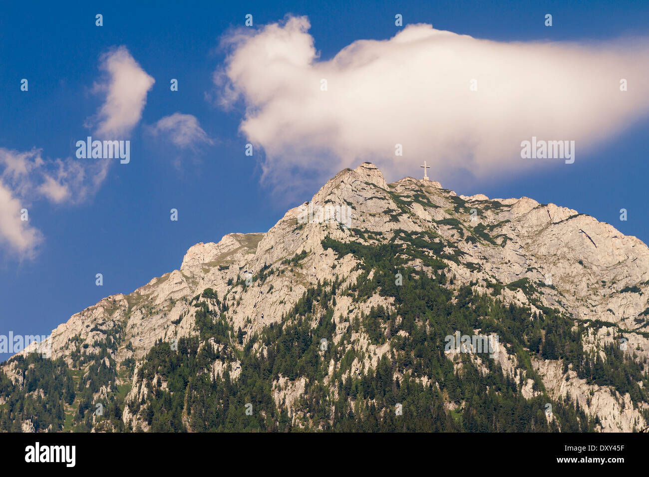 view of caraiman heroes cross monument in bucegi mountains romania Stock Photo
