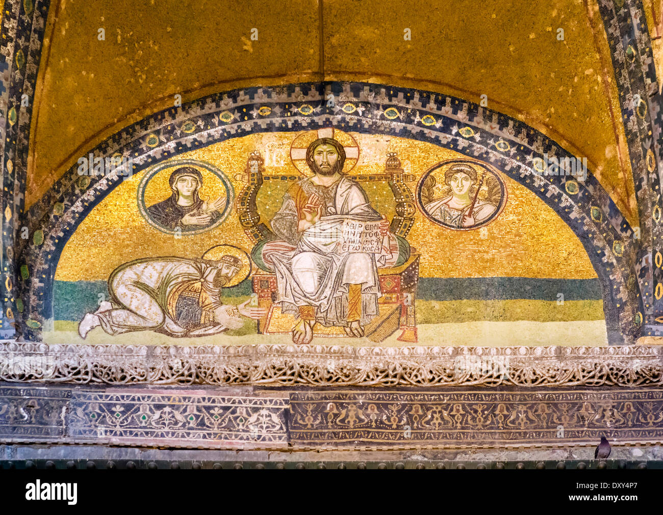 Christ Pantocrator mosaic above Imperial Gate in Inner Narthex, Hagia Sophia (Aya Sofya), Sultanahmet district, Istanbul,Turkey Stock Photo