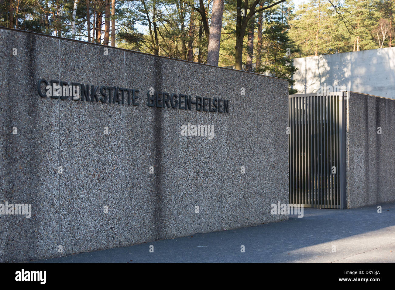 The entrance gate to the Bergen-Belsen memorial near Celle, Lower Saxony, Germany Stock Photo