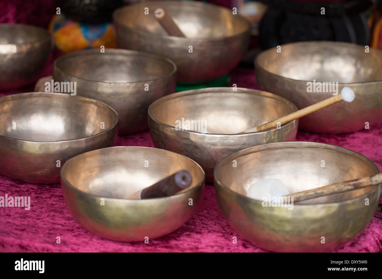 Many singing bowls Stock Photo Alamy